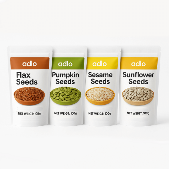 PCOS Seed Cycling Kit – 100g Each | Premium Imported Seeds | Flax, Pumpkin, Sunflower & Sesame | Hormonal Balance Support for Women by ADLO-Pakistan